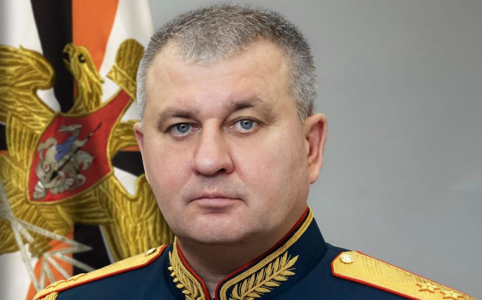 This photo released by Russian Defense Ministry Press Service, shows Lt. Gen. Vadim Shamarin, deputy chief of the Russian military general staff, posing for an official photo in Moscow, Russia, on Friday, Oct. 6, 2023.