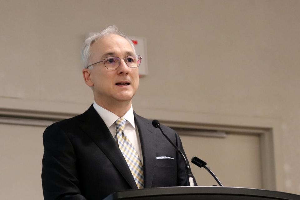 Bernard Lord, CEO of Medavie, at a funding announcement on Jan. 19, 2024, in Moncton.