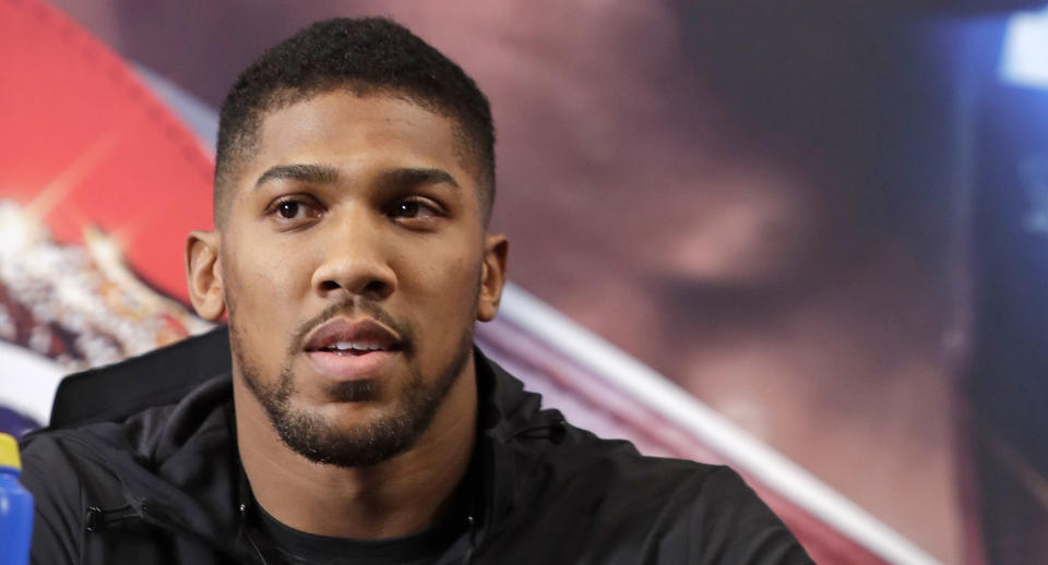 British boxer Anthony Joshua listens during a news conference Tuesday in New York to promote his upcoming fight against Jarrell Miller. (AP Photo/Frank Franklin II)