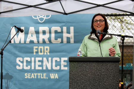 U.S. Rep. Suzan DelBene speaks during a rally at the beginning of the March For Science in Seattle, Washington, U.S. April 22, 2017. REUTERS/David Ryder