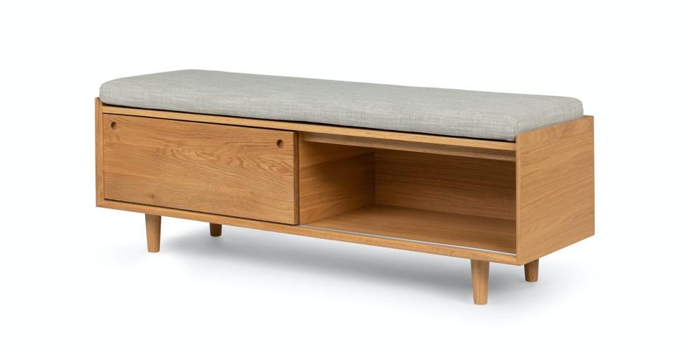 Small Entryway Upholstered Storage Bench with wood base
