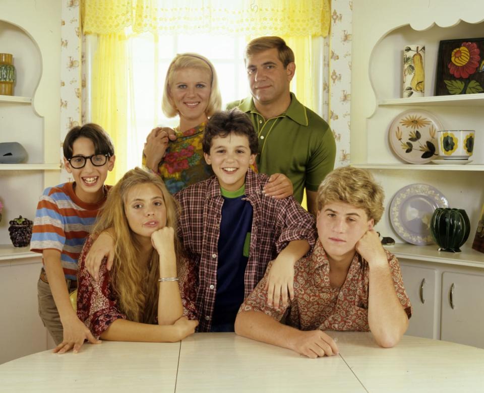 <div class="inline-image__caption"><p>Left to right: Josh Saviano, Alley Mills, Dan Lauria, Olivia d’Abo, Fred Savage and Jason Hervey from <em>The Wonder Years</em>.</p></div> <div class="inline-image__credit">ABC Photo Archives</div>