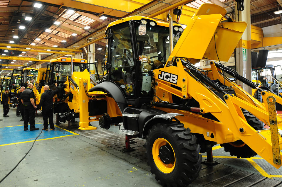 A JCB factory in Staffordshire, England. (PA)