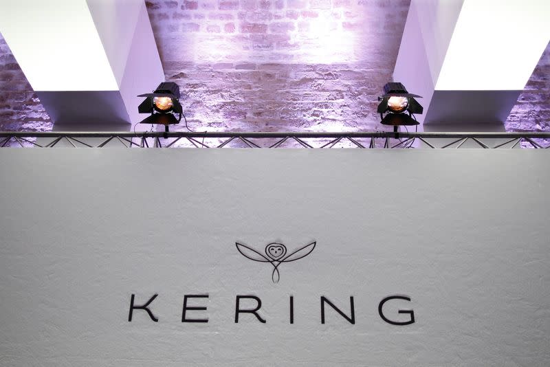 The logo of Kering is seen during the company's 2015 annual results presentation in Paris