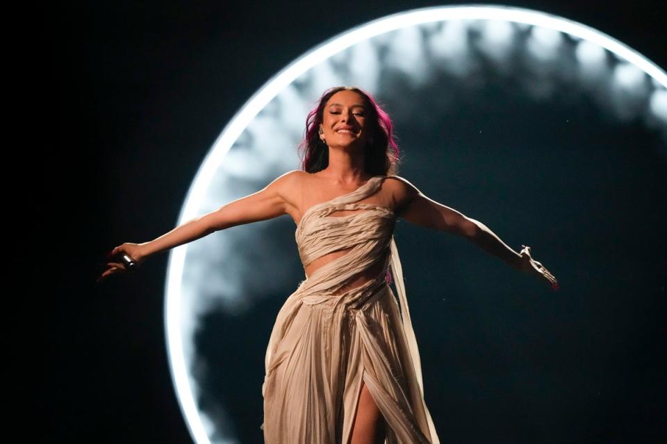 Eden Golan of Israel performs the song Hurricane during the second semi-final at the Eurovision Song Contest (Copyright 2024 The Associated Press. All rights reserved.)