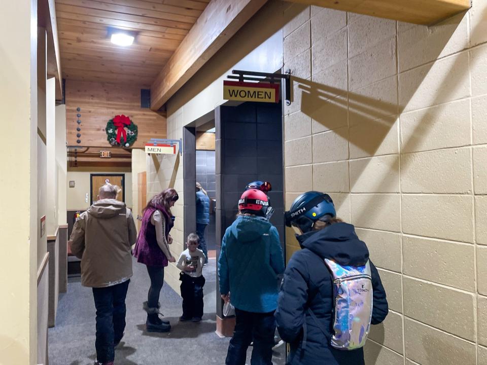 A line outside the bathroom at the Winter Park Resort.