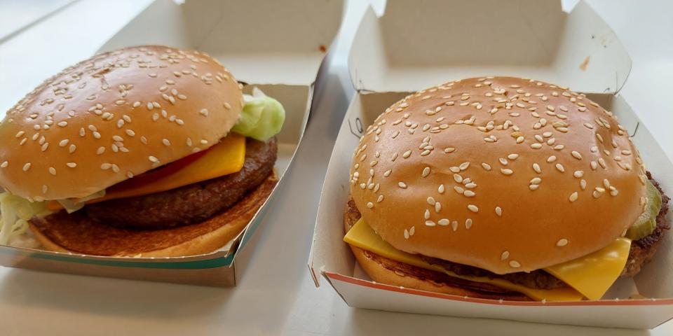 Photo of a McPlant and a Quarter Pounder with Cheese from McDonald's, taken in July 2024