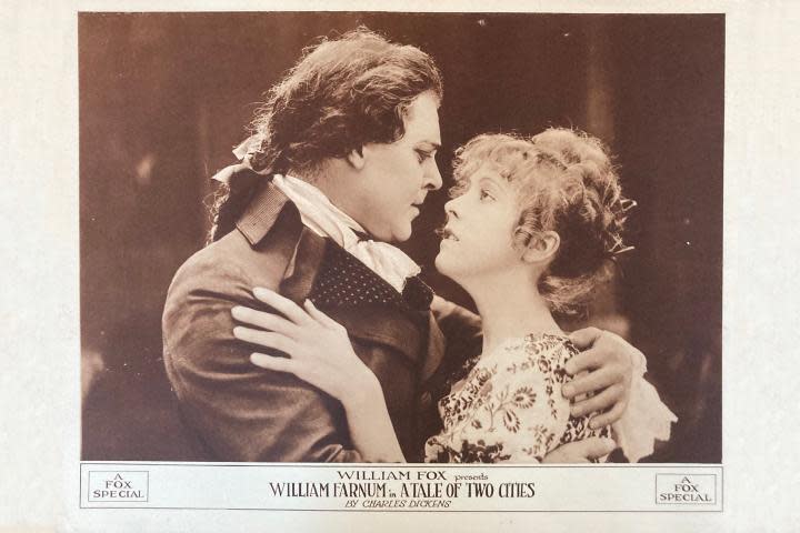 A movie theater lobby card promotes the 1917 silent film "A Tale of Two Cities." Many silent films from the early 1900s no longer exist. But they live on in movie theater lobby cards. More than 10,000 of the mostly 11-by-14-inch cards that promoted the cinematic romances, comedies and adventures of the era are being digitized for preservation and publication online, thanks to an agreement formed between Chicago-based collector Dwight Cleveland and Dartmouth College. (Photo Courtesy Dwight Cleveland via AP)