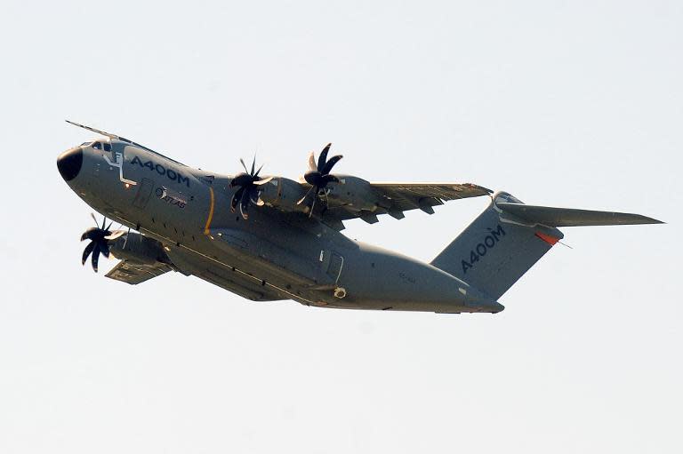 An Airbus A400M aircraft takes off from the southwestern French city of Toulouse on May 12, 2015