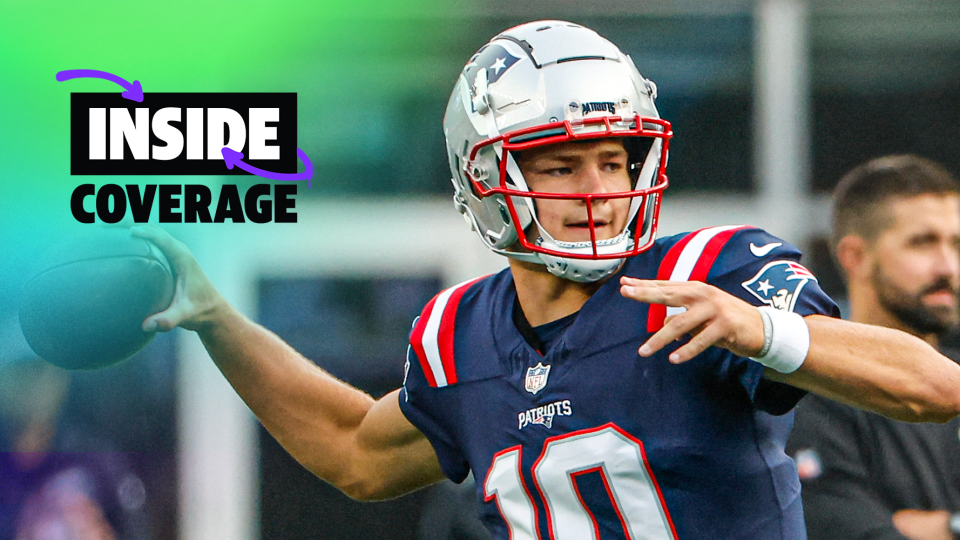 Foxborough, MA - August 15: New England Patriots QB Drake Maye throws a pass during warmups. (Photo by Matthew J. Lee/The Boston Globe via Getty Images)     