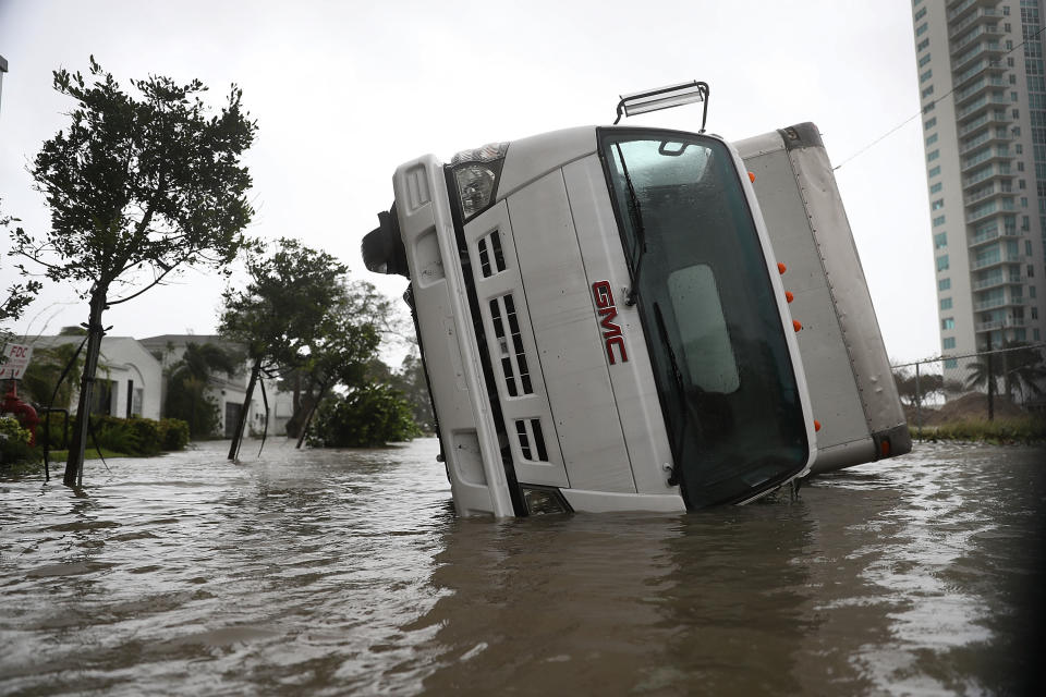 A truck was blown over as Hurricane Irma passed through the Florida Keys.