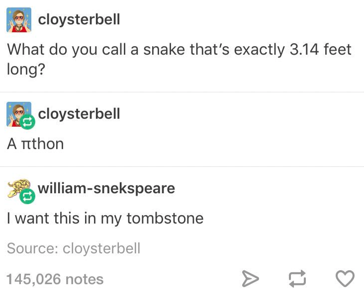 person saying a snake 3.14 feet long is a piie thon