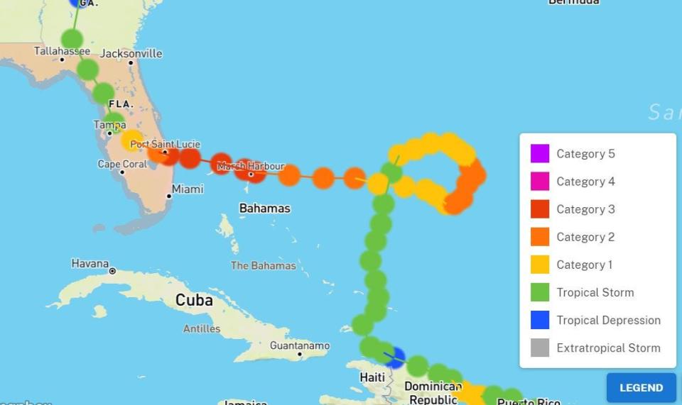 Hurricane Jeanne did a loop east of the Bahamas in 2004 before making landfall on Hutchinson Island.