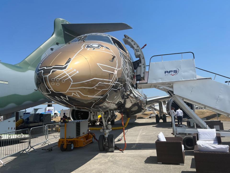 Embraer E195-E2 at the Farnborough International Airshow.