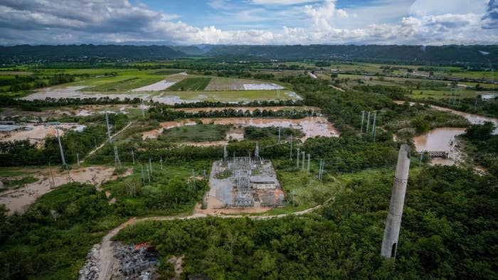 This aerial picture taken on Sept. 20 shows a flooded area in Arecibo, Puerto Rico, after the power went out with the passage of Hurricane Fiona.