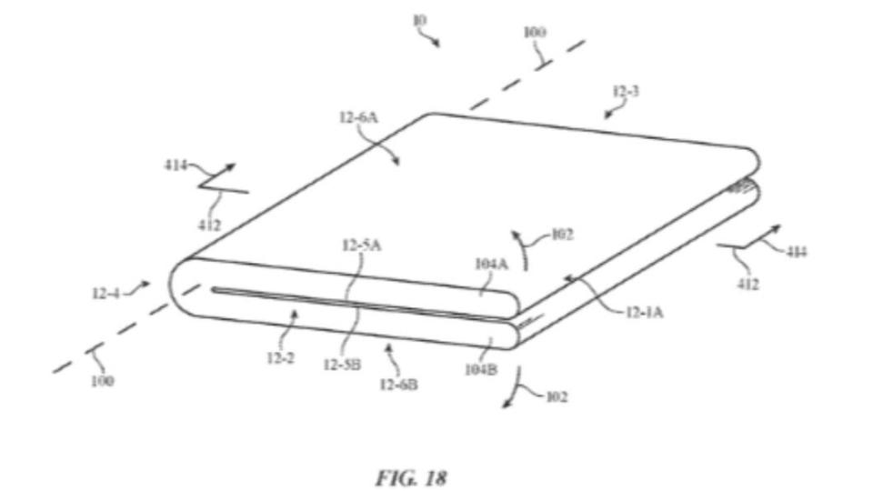 蘋果還取得可折疊電子設備配備觸摸傳感器專利。（圖／翻攝自USPTO）