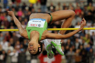 Croatian High jump champion Blanka Vlasic competes during the IAAF Diamond League athletics meeting Athletissima, on June 30, 2011, at the Olympic stadium in Lausanne. AFP PHOTO / FABRICE COFFRINI (Photo credit should read FABRICE COFFRINI/AFP/Getty Images)