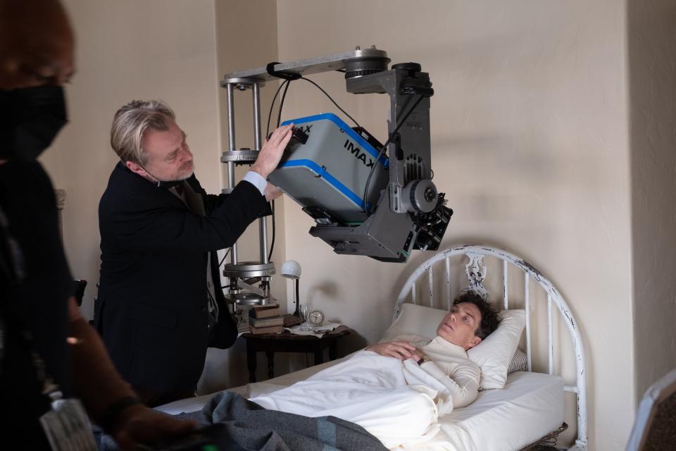 Christopher Nolan and Cillian Murphy on the set of “Oppenheimer”