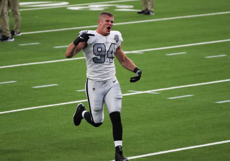 INGLEWOOD, CA - NOVEMBER 8, 2020: Las Vegas Raiders defensive end Carl Nassib.