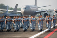 <p>Troops from the RSAF’s commands participating in a parade preview on 28 August. (PHOTO: Dhany Osman / Yahoo News Singapore) </p>