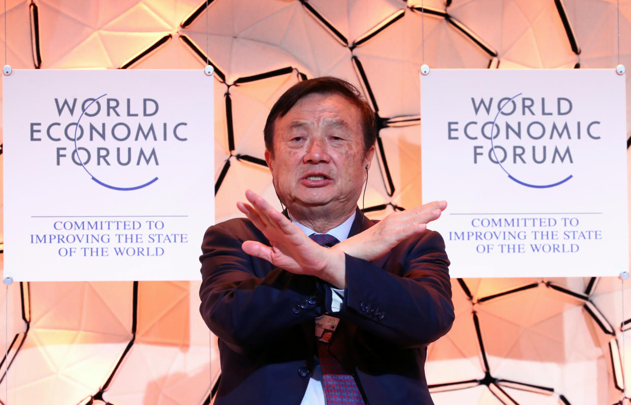 Ren Zhengfei, Founder and Chief Executive Officer of Huawei Technologies gestures during a session at the 50th World Economic Forum (WEF) annual meeting in Davos, Switzerland, January 21, 2020. REUTERS/Denis Balibouse