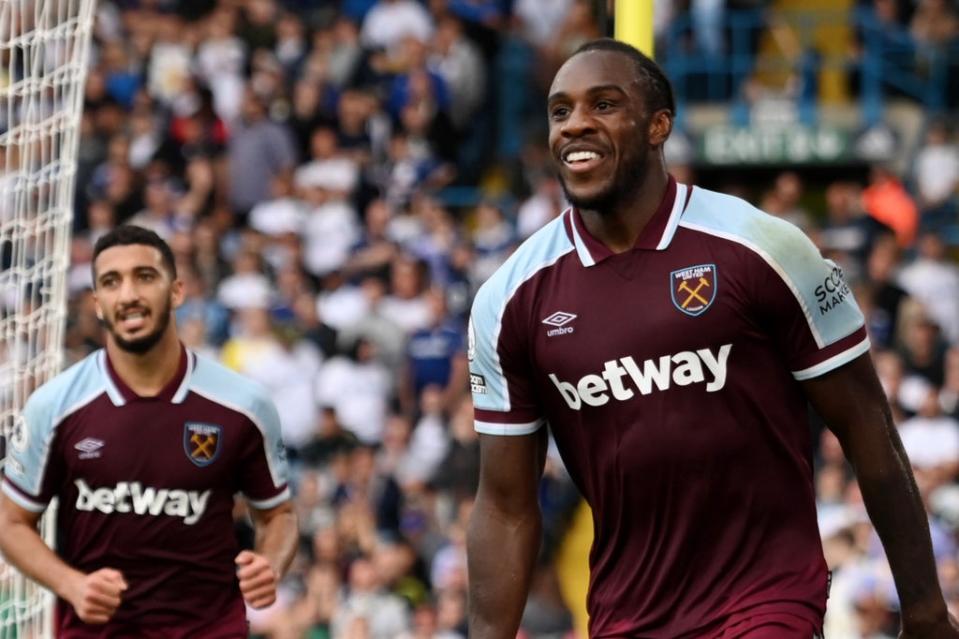 Michail Antonio celebrates his late winner for West Ham against Leeds at Elland Road  (Getty Images)