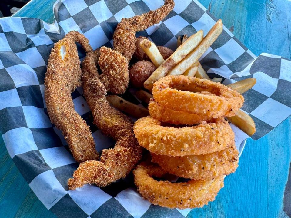 A catfish basket with french fries and onion rings at Tavern on the Lake May 19, 2024.