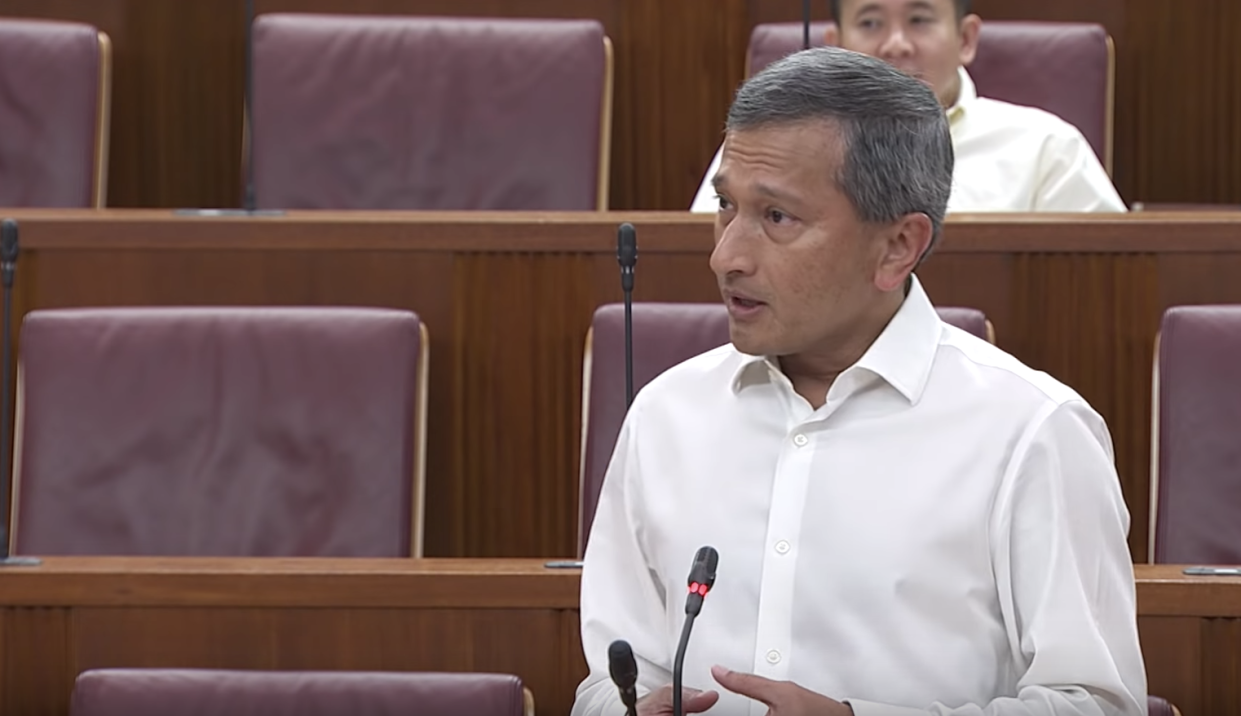 Singapore’s Foreign Minister Vivian Balakrishnan addresses Parliament. PHOTO: Screengrab from Gov.sg YouTube channel