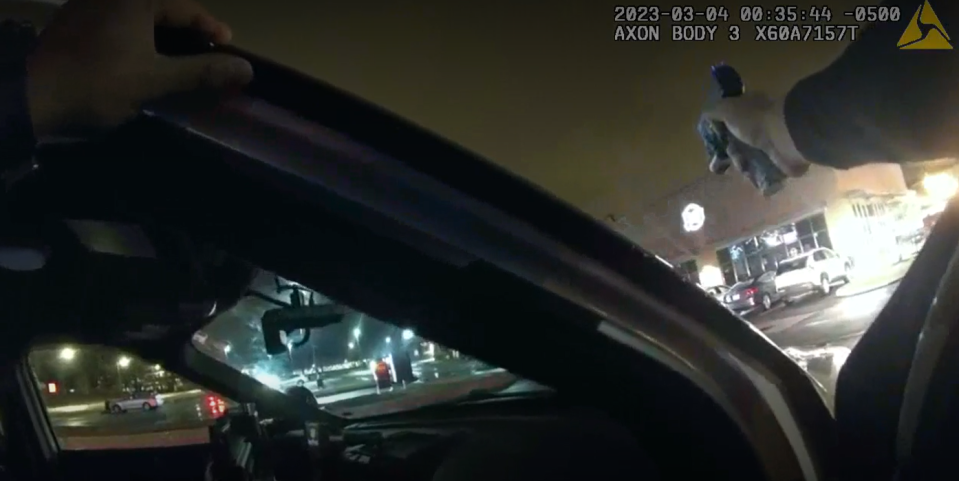 Body camera footage shows Columbus police officers, guns drawn, moments before they were fired upon by a male suspect and returned fire, wounding him.