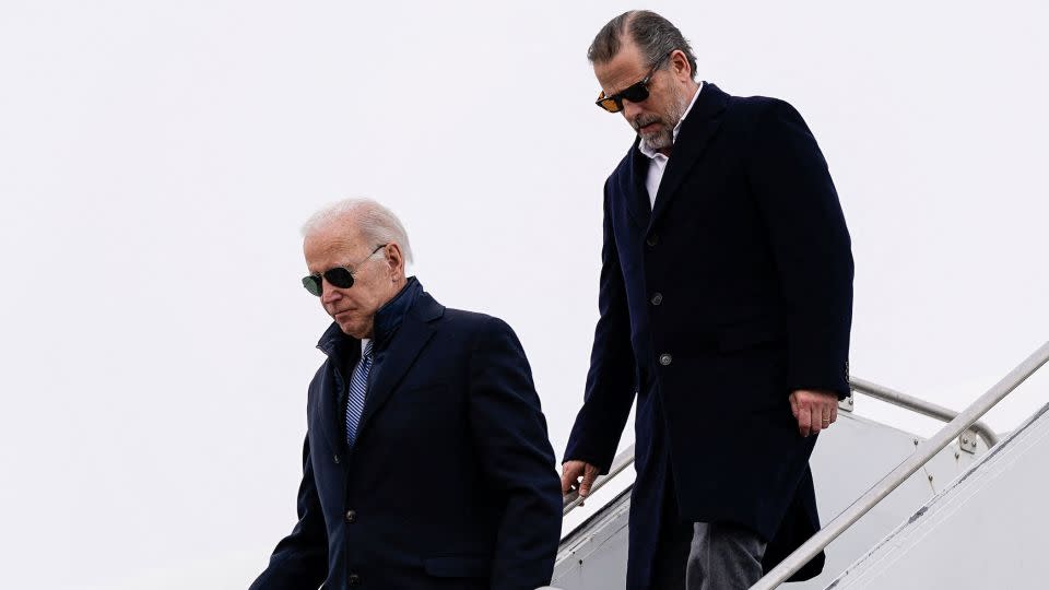 U.S. President Joe Biden and son Hunter Biden disembark from Air Force One at Hancock Field Air National Guard Base in Syracuse, New York, U.S., February 4, 2023. - Elizabeth Frantz/Reuters