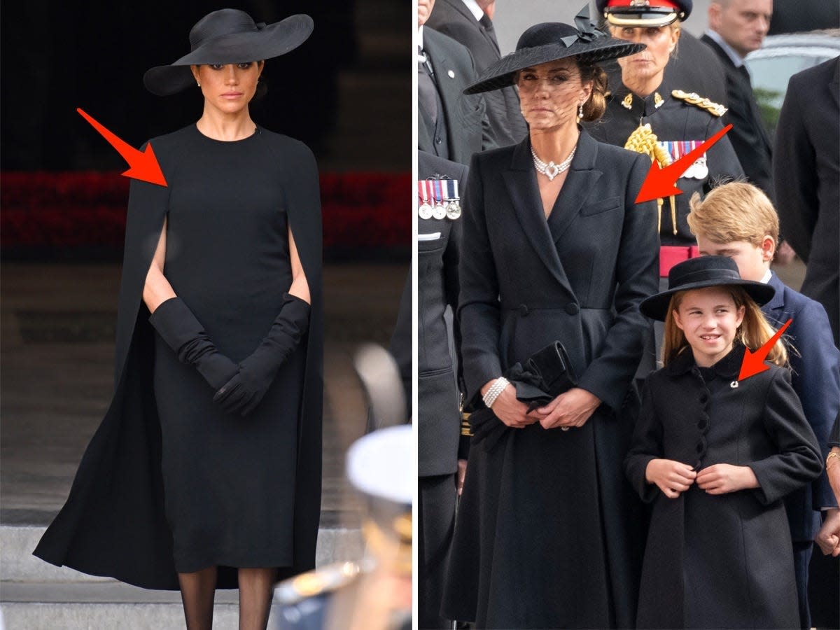 A side-by-side of Meghan Markle and Kate Middleton with Princess Charlotte.