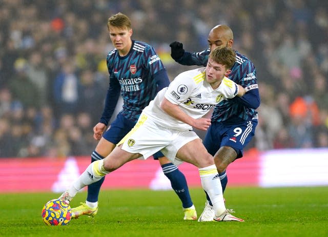 Joe Gelhardt, centre, could return to action on Saturday to help fill the void left by Bamford