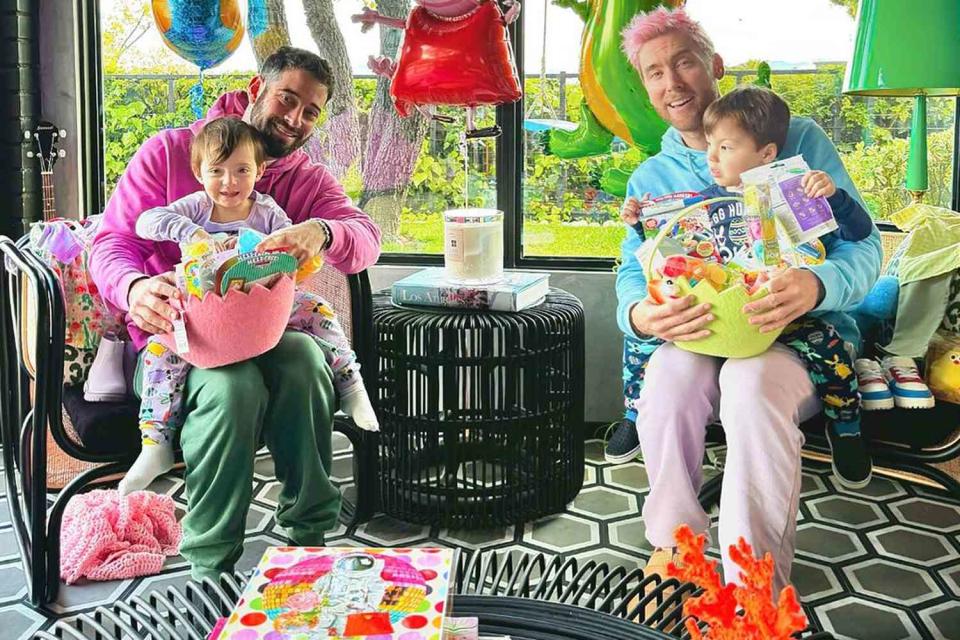 <p>Instagram/lancebass</p> Michael Turchin (left), Lance Bass and their twins, son Alexander James and daughter Violet Betty.