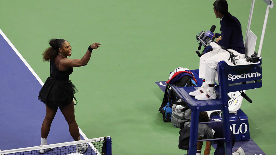 Serena Williams’ controversial blow-up. (Photo by Mike Stobe/Getty Images for USTA)