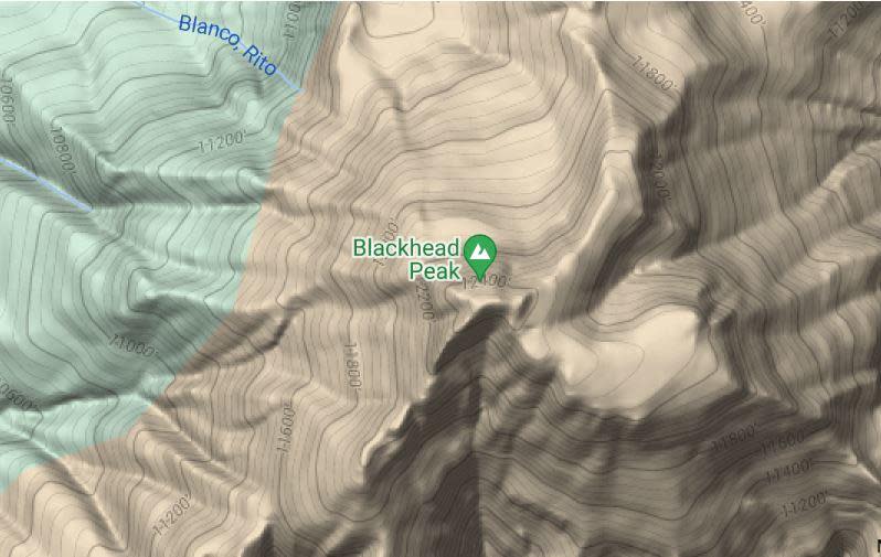 Blackhead Peak is located in the San Juan Mountains in southwestern Colorado. / Credit: Google Maps