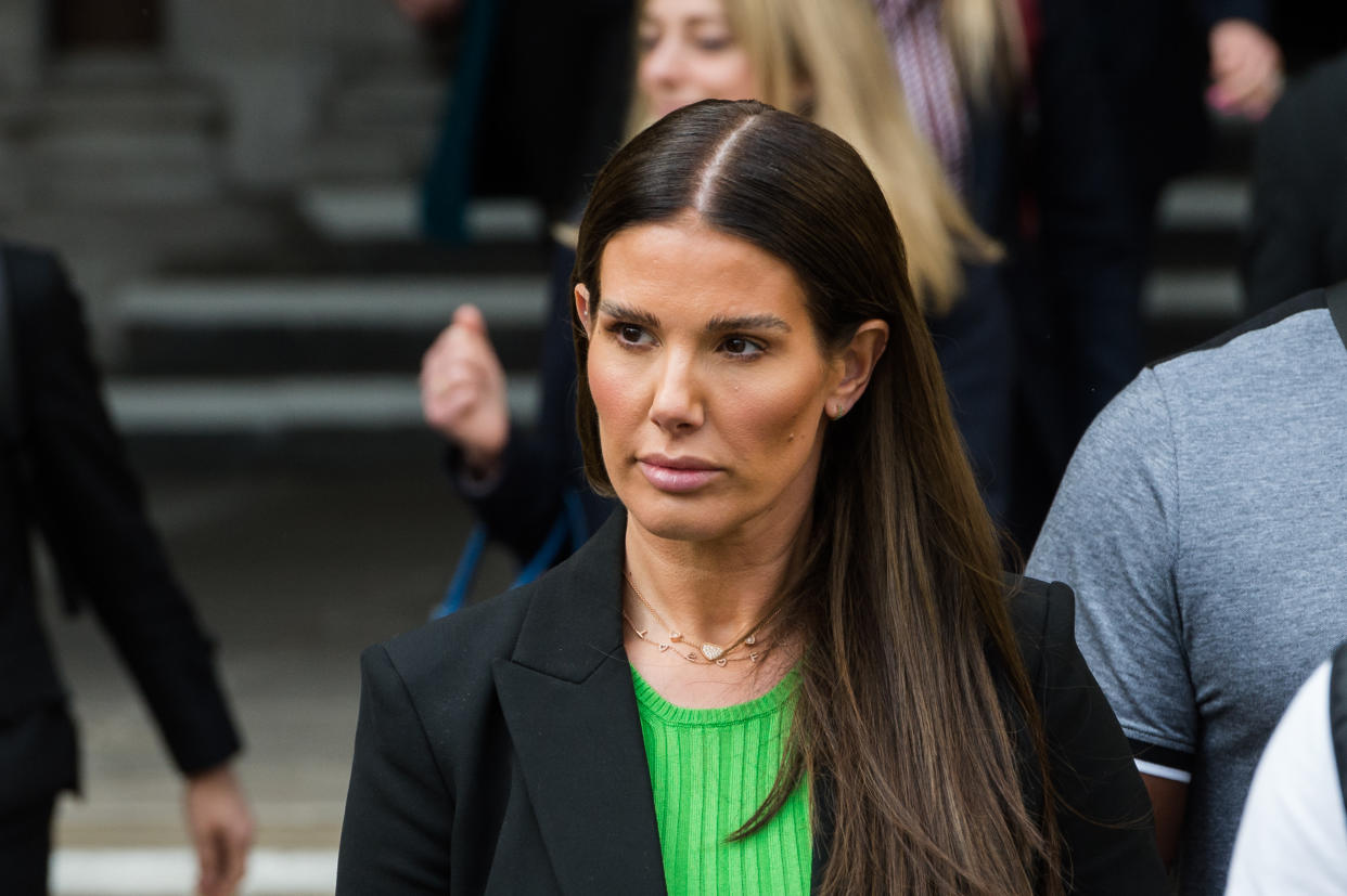 Rebekah Vardy, wife of Leicester City striker Jamie Vardy, leaves the Royal Courts of Justice following the final day of the high-profile trial dubbed by the media as 