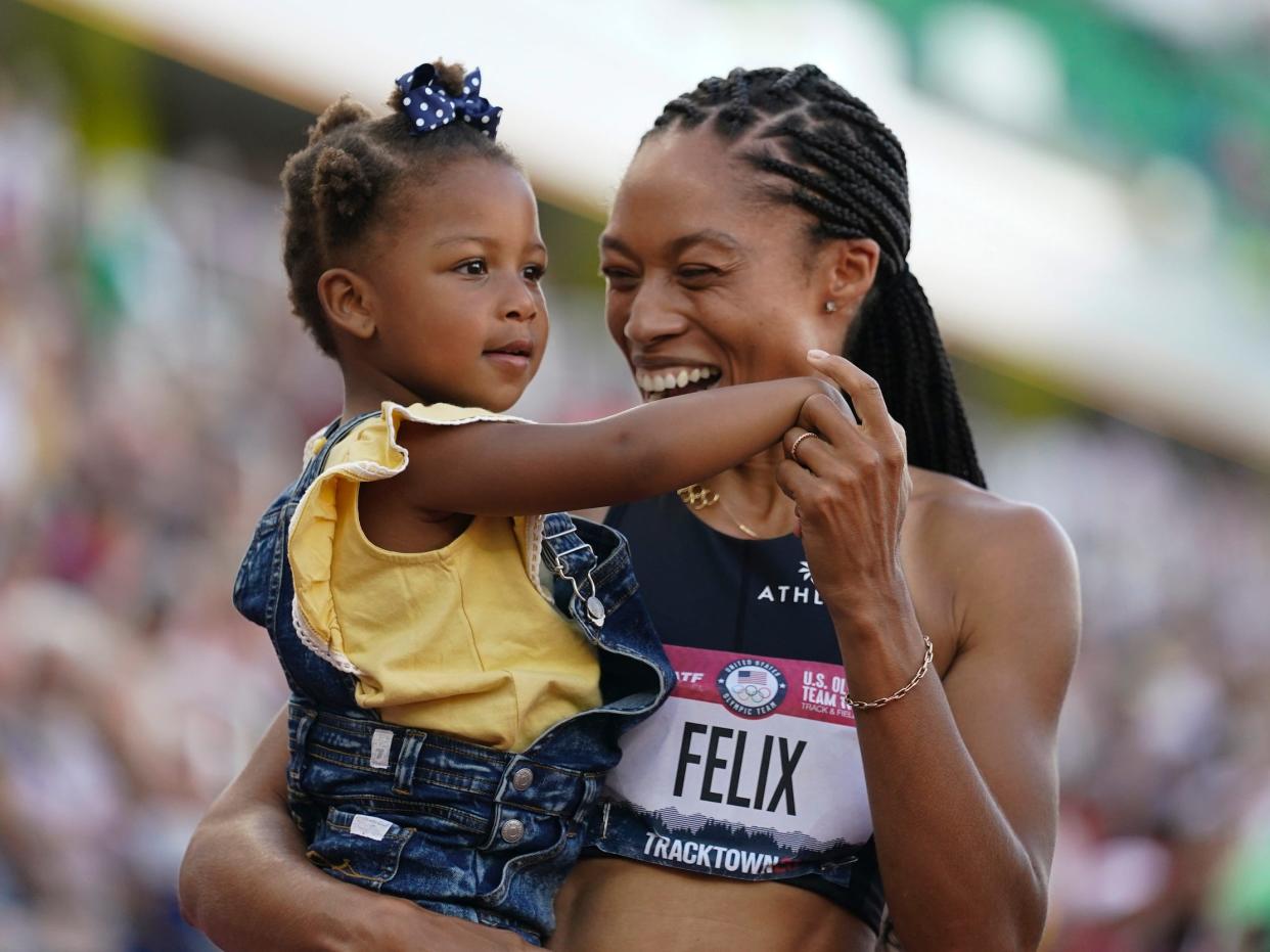 Allyson Felix (right) and her daughter, Camryn Ferguson.