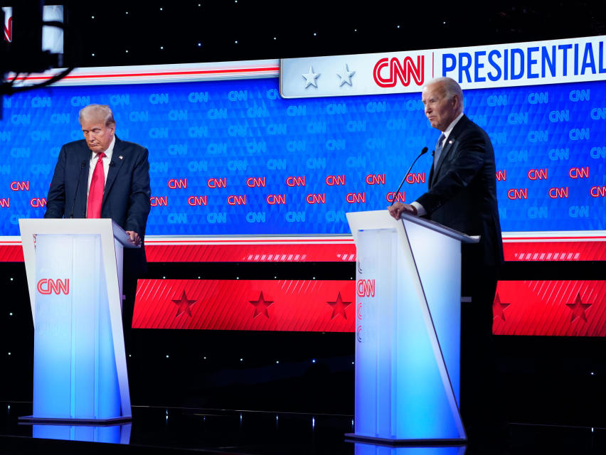 Atlanta, Georgia - June 27: Former president Donald Trump  and President Joe Biden participate in the first presidential debate of the 2024 elections at CNN's studios in Atlanta, Ga on Thursday, June 27, 2024. The debate was moderated by CNN's Jake Tapper and Dana Bash.

(Photo by Jabin Botsford/The Washington Post via Getty Images)