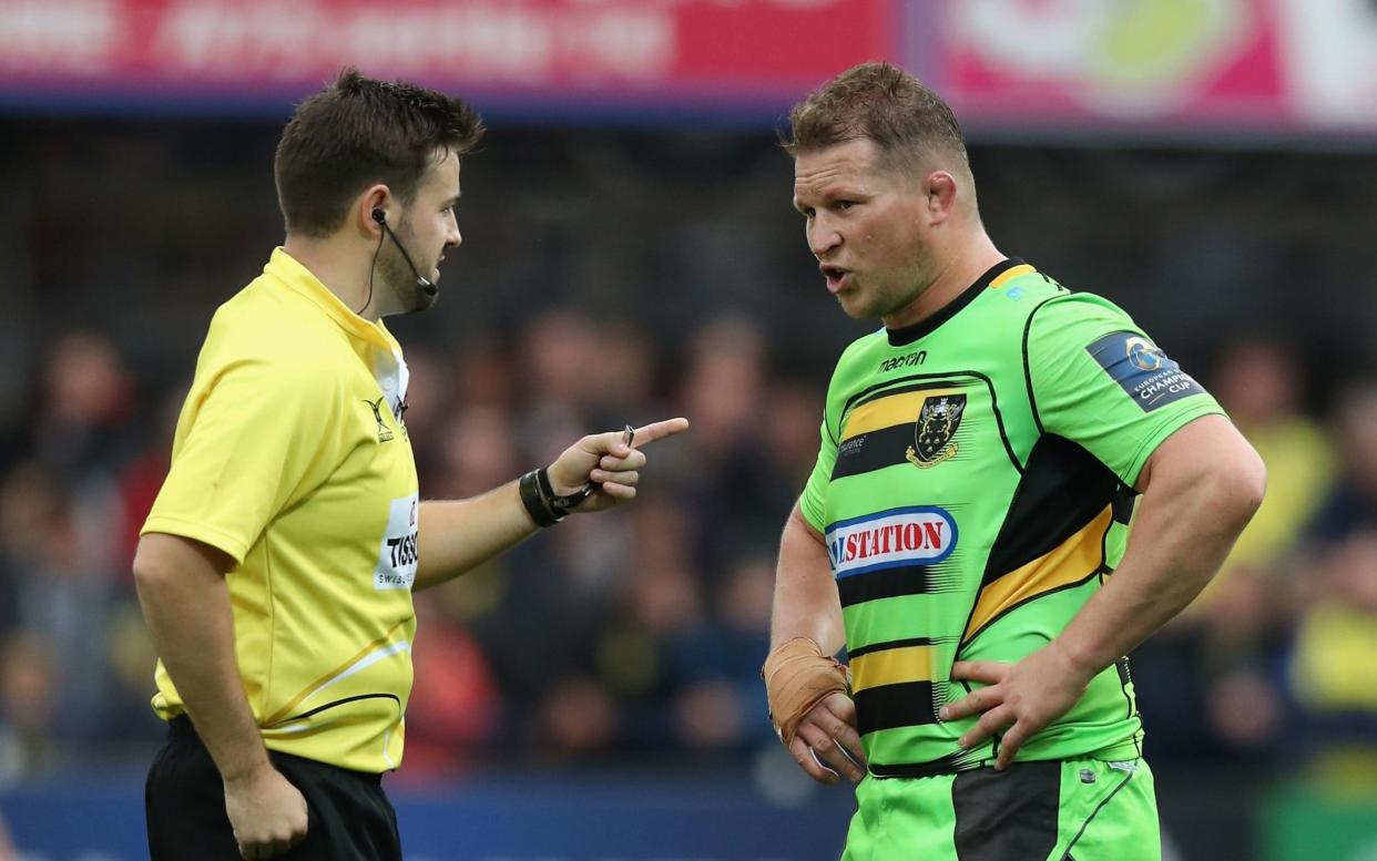 Dylan Hartley, the Northampton captain, is talked to by referee Ben Whitehouse - Getty Images Europe
