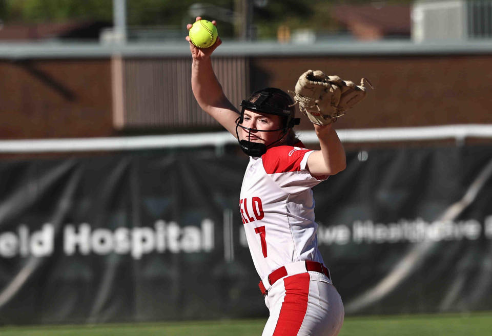 Fairfield sophomore Megan Spence struck out a season-high 12 in the Indians' 7-0 win over Milford in the Division I regional semifinals on Wednesday, May 24, 2023.