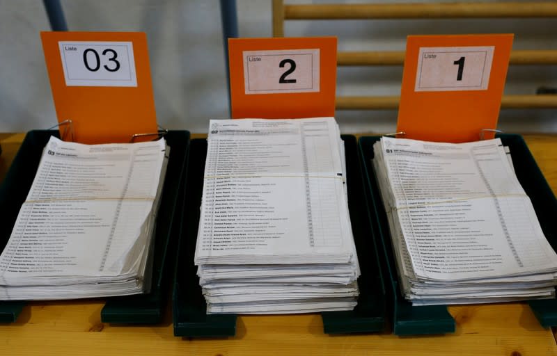 Ballots for the Swiss federal elections are seen at the district election office Stadtkreis 3 in Zurich