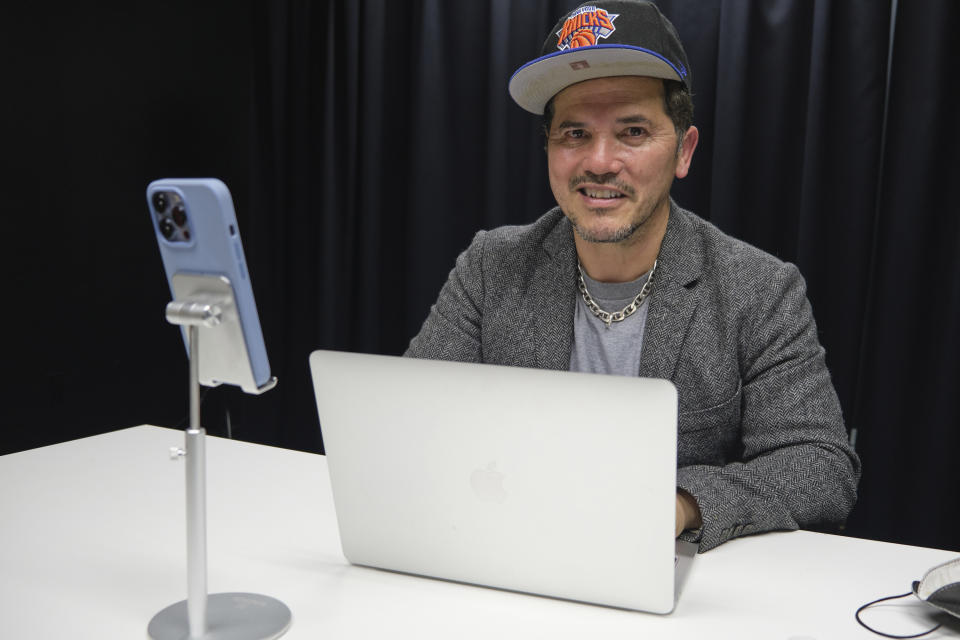 John Leguizamo poses during an interview on May 12, 2022 in Hartford, Conn., where his musical comedy "Kiss My Aztec!" will be playing at the Hartford Stage from June 1 to June 26. (Alan Arias via AP)