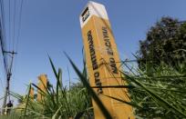 A man walks next an area of Petrobras pipelines near the Capivari community in Duque de Caxias