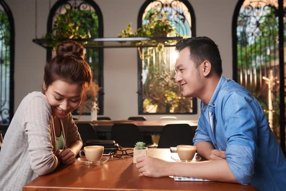 An Asian couple on a date.