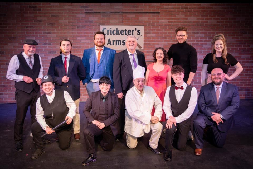 The cast of Bobcat Players' new show. Back Row: Ken Frankenberry (Hopewell), Clarence Seybert (Rochester), Josh Antoon (Aliquippa), Bruce Travers (Ross Township), Elizabeth Glyptis (Pittsburgh), Xander Boots (Cranberry Township), and Chelsea Kikel (Aliquippa). Front row: Samantha Smith (Beaver Falls), Johanna Lord (Monaca), Jason Fernandez (Beaver Falls), Aaron Shanor (Rochester), Dan Stadnik (Beaver)