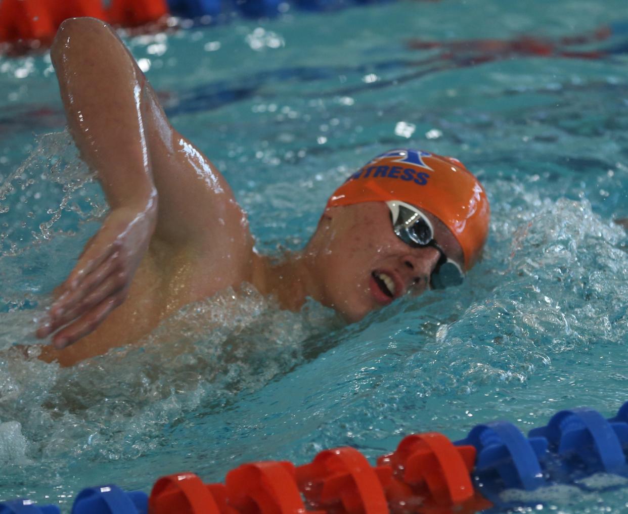 San Angelo Central High School's Cody Fentress competes at the San Angelo Swimming & Diving Invitational at the Gus Clemens Aquatic Center on Saturday, Oct. 30, 2021.