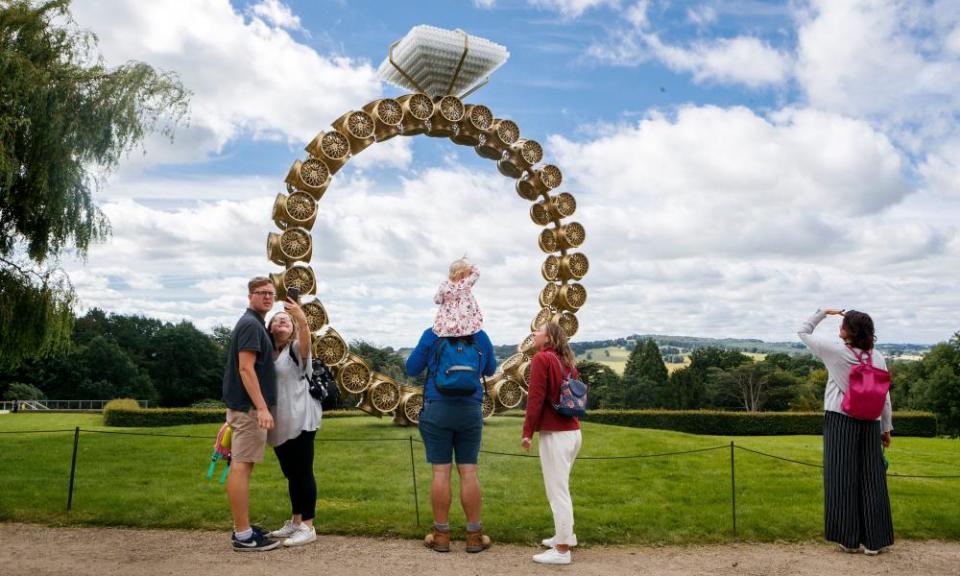 Visitors view ‘Solitaire’ by artist Joana Vasconcelos at Yorkshire Sculpture Park.