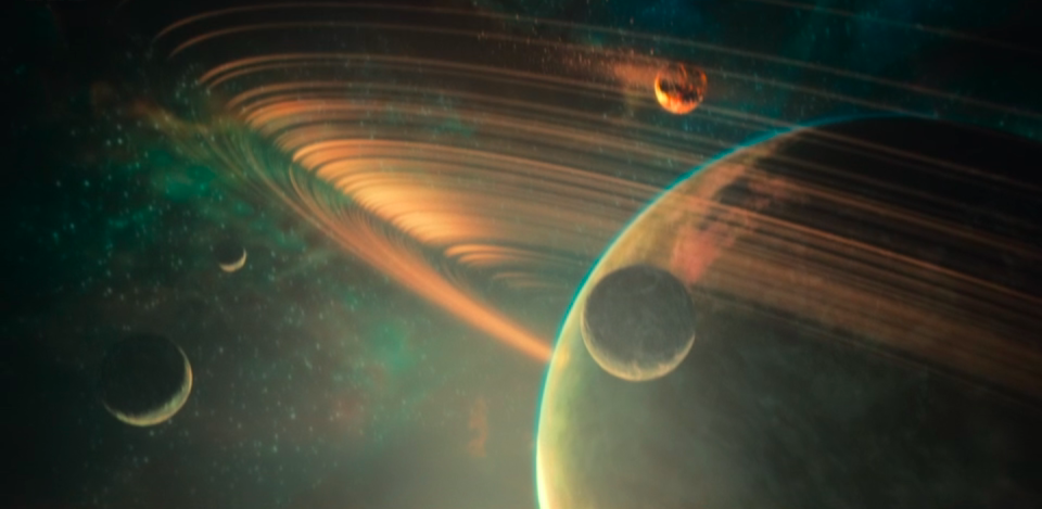 Kastarion 3's skyline was dominated by its surrounding planets. (BBC One screenshot)