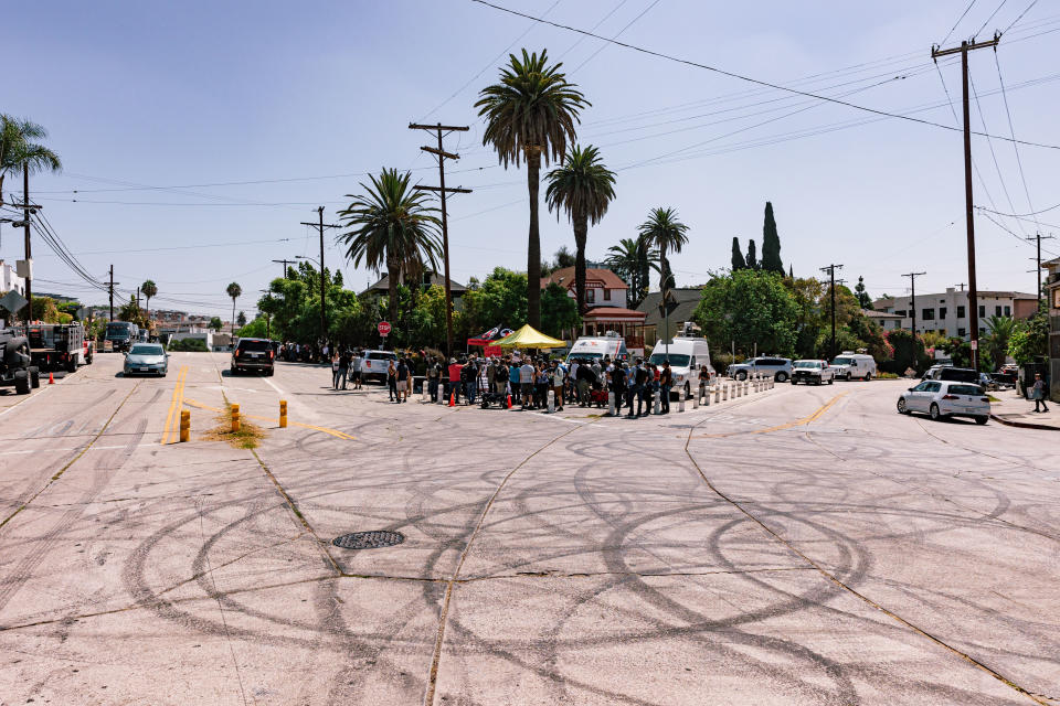 Donuts from street takeovers and street racing are seen outside the set of ‘Fast X’ in Angeleno Heights - Credit: Getty Images