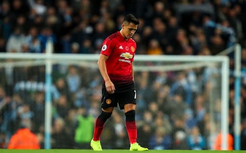 A dejected Alexis Sanchez of Manchester United at full time during the Premier League match between Manchester City and Manchester United at Etihad Stadium on November 11, 2018 in Manchester, United Kingdom - Credit:  Getty Images 